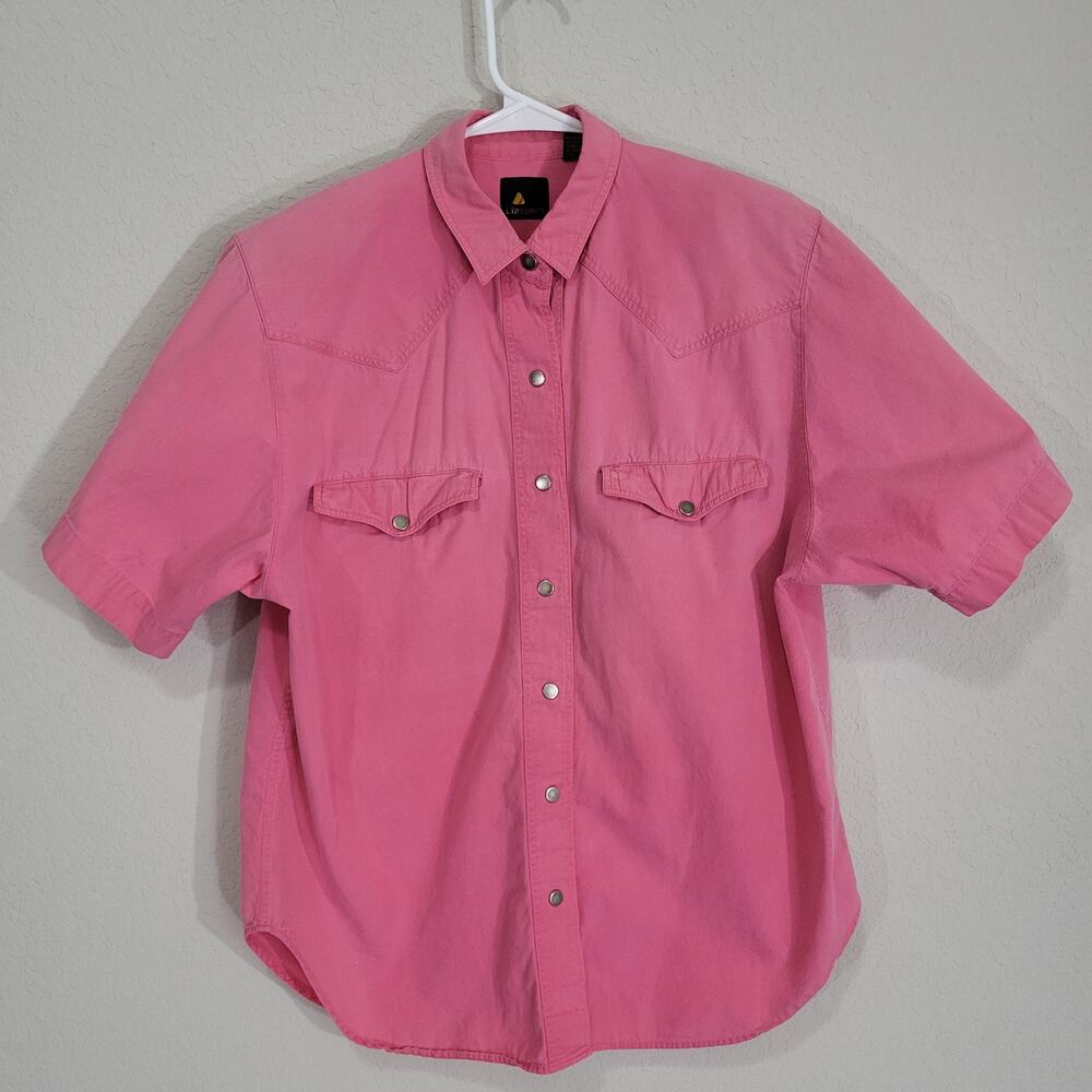 Vintage Short Sleeve Shirt LizSport Womens Medium Pink Cotton Snap Western 90s